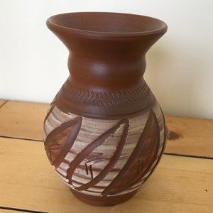 West Germany Etched Ceramic Pottery Vase 78-15 Neutral Terracotta Vintage MCM 6"